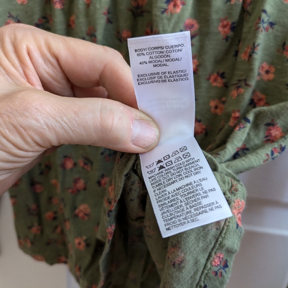 Lucky Brand long-sleeve top Sz M olive green/pink boho - Picture 5 of 6